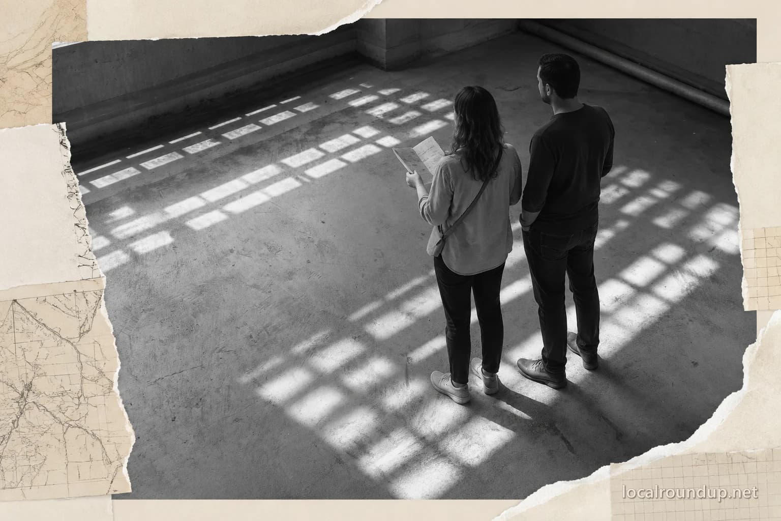 Two visitors studying a site guide inside the Old Idaho Penitentiary