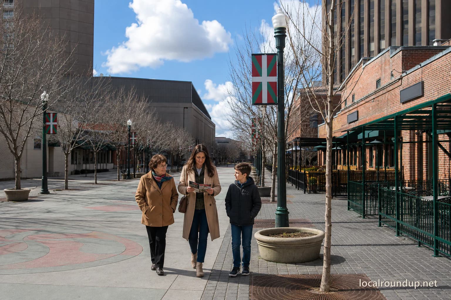 A multigenerational family walking together on Boise's Basque Block