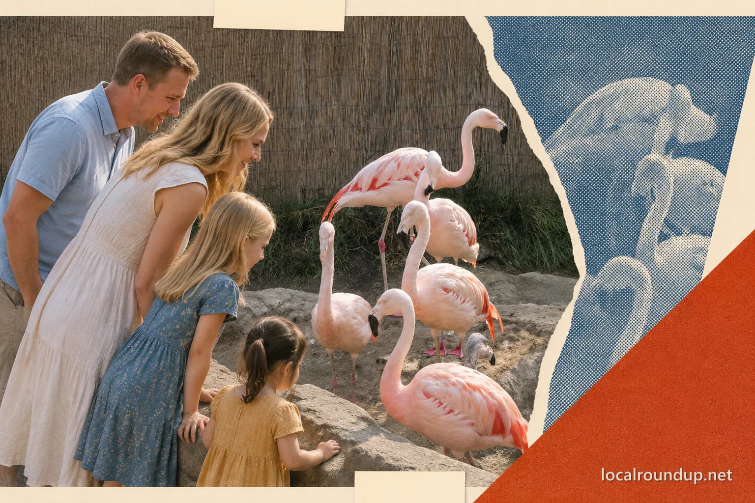 A family observing flamingos at Idaho Falls Zoo
