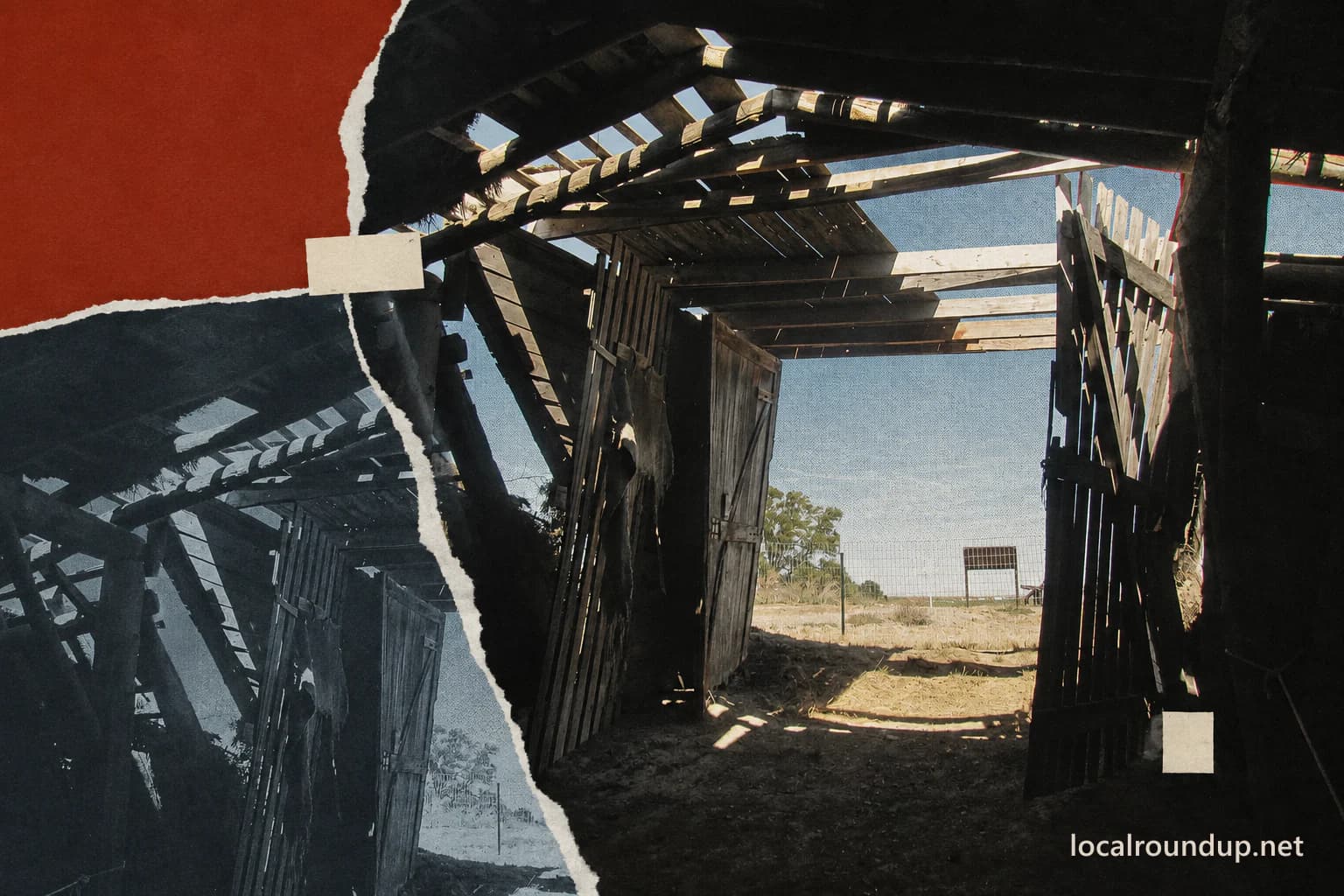 A respectful torn-paper collage showing the root cellar at Minidoka National Historic Site
