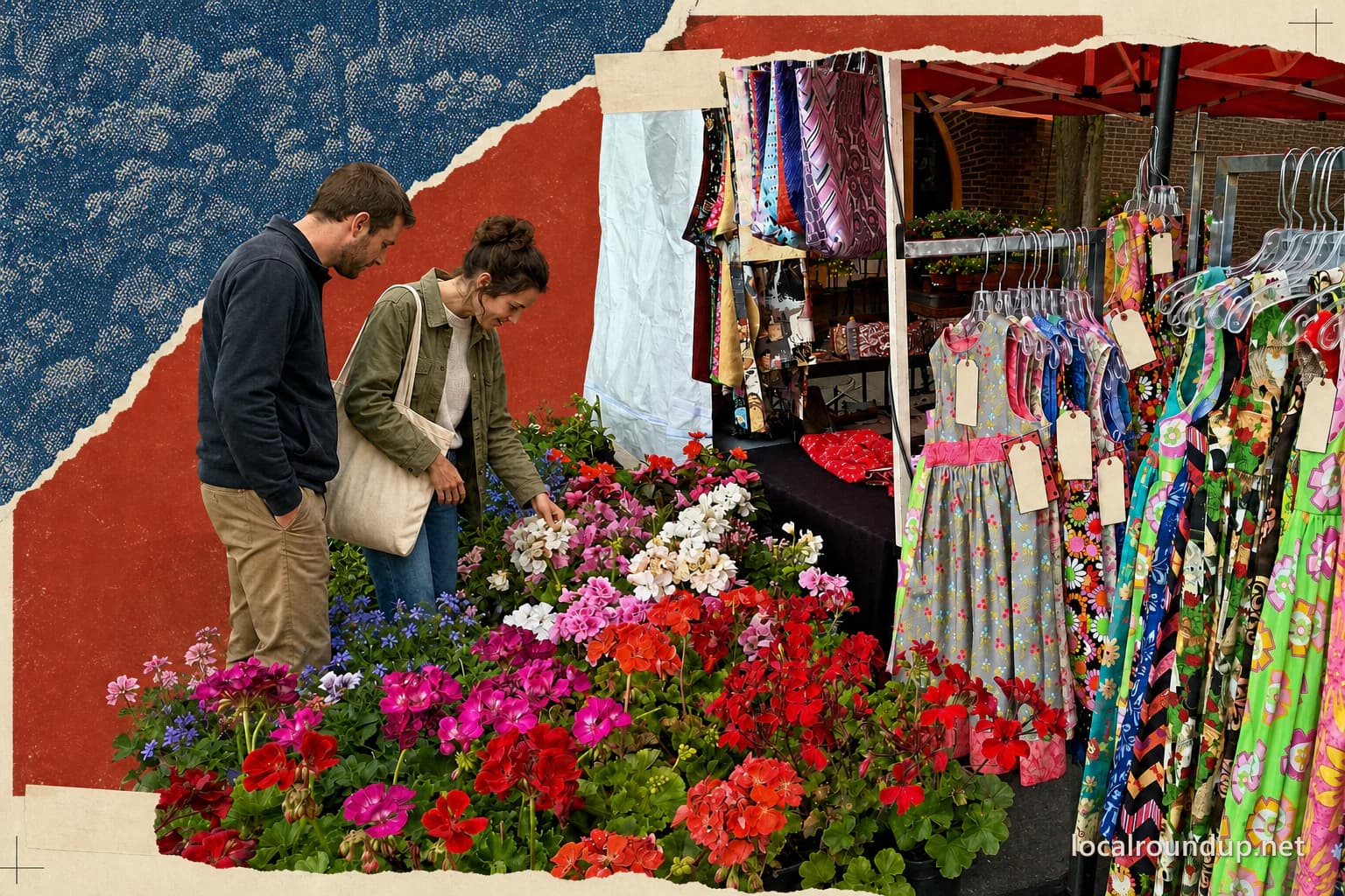 Two shoppers browse flowers at the Moscow Farmers Market