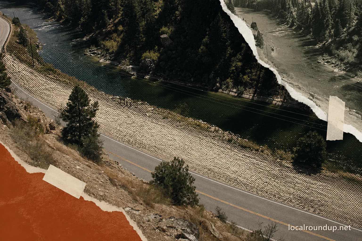 An elevated view of the Payette River and Highway 55 near Deer Creek